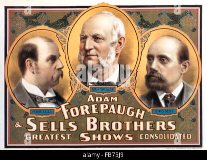 Adam Forepaugh und Sells Brothers größten Shows konsolidiert, Zirkus-Poster, um 1900 Stockfoto