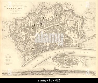 FRANKFURT AM MAIN: Antike Stadt Karte Stadtplan. Panorama.am konnte. SDUK, 1848 Stockfoto
