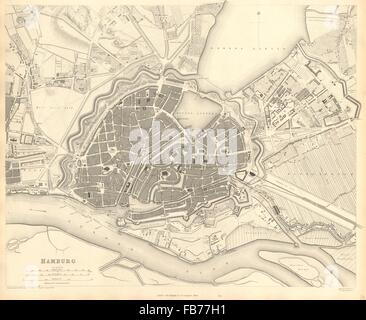 HAMBURG: Antike Stadt Karte Stadtplan. SDUK, 1848 Stockfoto