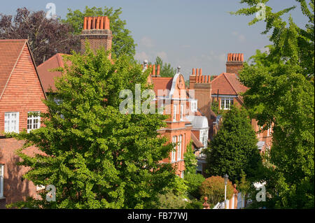 Eine Luftaufnahme des Arts And Crafts Stil Häuser in Bedford Park, Chiswick, London, UK Stockfoto