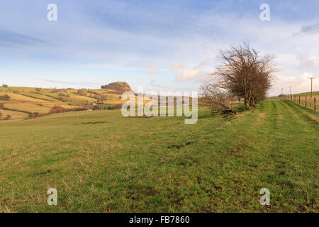 Loudoun Hill oder Loudounhill, einem vulkanischen Stecker in der Nähe der Leiter des Flusses Irvine East von Darvel in East Ayrshire, Schottland entfernt. Der Schlacht von Loudoun Hill wurde gekämpft und im Mai 1307 von einem Schotten Kraft geführt von Robert Bruce den Sieg über die Englischen von Aymer de Valence geboten gewonnen. Model Release: Nein Property Release: Nein. Stockfoto