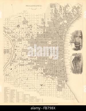 PHILADELPHIA: Antike Stadt Karte Stadtplan. Inset U.S. Bank, Börse. SDUK 1848 Stockfoto
