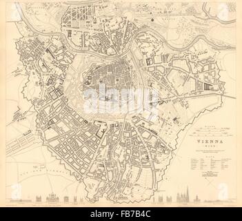 VIENNA WIEN: Antike Stadt Karte Stadtplan. Hauptgebäude-Profile. SDUK 1848 Stockfoto