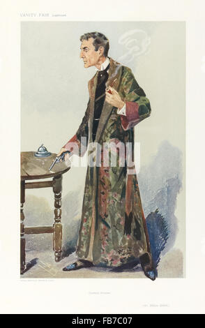 William Gillette (1853-1937) als Sherlock Holmes, Karikatur des britischen Künstlers Sir Leslie Ward (1851-1922), die unter dem Pseudonym "Spion", veröffentlicht in der Zeitschrift Vanity Fair im Jahre 1907. Siehe Beschreibung für mehr Informationen. Stockfoto