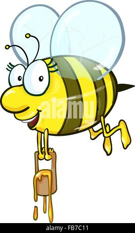 Biene-Cartoon mit Honig-Eimer auf weißem Hintergrund Stock Vektor