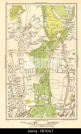 WOODFORD GREEN: Highams Park, Snaresbrook, Hale Ende, Wanstead, 1923 alte Karte Stockfoto