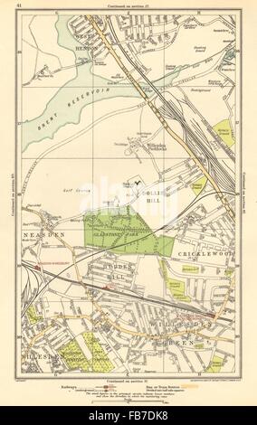 WILLESDEN GREEN: Cricklewood Dollis Hill, Neasden, Cricklewood, Hendon, 1923 Karte Stockfoto