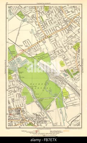 LEYTON: Hackney Marsh/Wick, Homerton, Walthamstow, Clapton Park, 1923 alte Karte Stockfoto