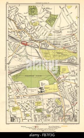 KENSAL: Grün/Aufstieg; Acton, Harlesden, Shepherds Bush, Brondesbury Park, 1923 Karte Stockfoto