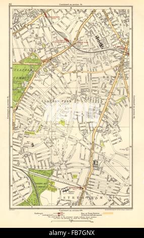 LONDON: Brixton, Clapham, Clapham Park, Stockwell, Wandsworth Road, 1923-Karte Stockfoto