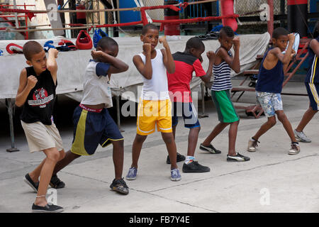 Jungs in Boxen Klasse bei Rafael Trejo Gym, Havanna, Kuba Stockfoto