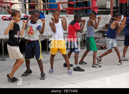 Jungs in Boxen Klasse bei Rafael Trejo Gym, Havanna, Kuba Stockfoto