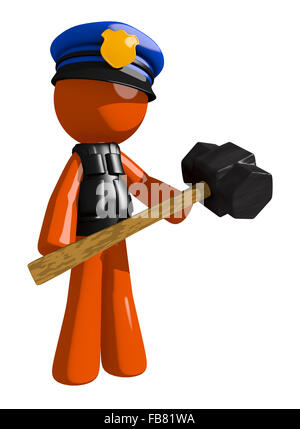 Orange mann Polizist Mann mit riesigen vorschlaghammer. Stockfoto