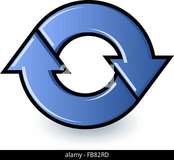 Zwei blaue Pfeile im Kreis um eine Aktualisierung oder Recycling Symbol Radfahren. Stock Vektor