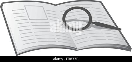Ein grundlegendes Buch und Lupe. Gut für Aufzeichnungen, Archiv, News, Direktor. Stock Vektor