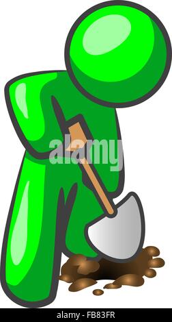 Grüner Mann in den Boden graben. Stock Vektor