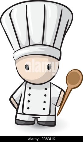 Ein kleiner Koch hält einen Löffel und fertig kochen. Stock Vektor