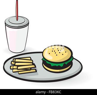 Der führende Ikone der amerikanischen Kultur, der Hamburger. Von Pommes und Milchshakes ergänzt. Weightloss equiptment nicht inbegriffen (Nr. Stock Vektor