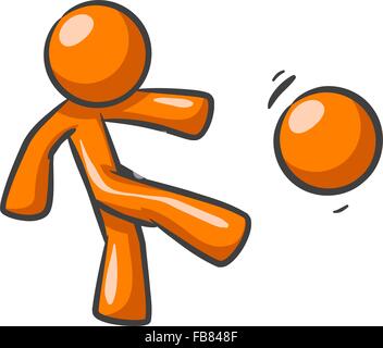 Orange Menschen treten ein Ball oder der Kopf eines anderen orange Mann. Stock Vektor