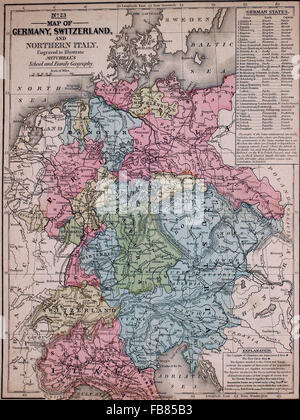 Karte von Deutschland, der Schweiz und Norditalien, ca. 1861 Stockfoto