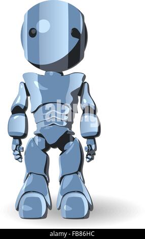 Ein blauer glänzend Roboter aufstehen gerade auf der Suche auf den Betrachter diszipliniert. Stock Vektor