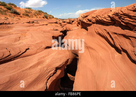 Sandstein-Formationen, Einstieg in den Lower Antelope Canyon, Slotcanyon, Page, Arizona, USA Stockfoto