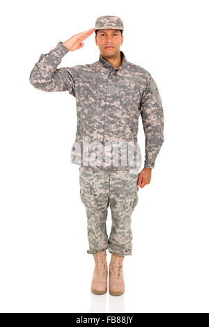 Soldaten salutieren auf weißem Hintergrund Stockfoto