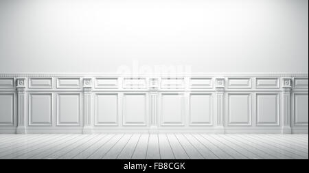 White vintage Interieur mit Wandverkleidung Hintergrund, 3D-Rendering Stockfoto