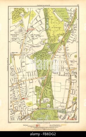 WOODFORD GREEN: Highams Park, Snaresbrook, Hale Ende, Wanstead, 1928 alte Karte Stockfoto