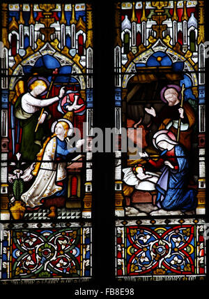 Ostfenster von Lavers, Berraud und Westlake, St.-Peter Kirche, Deene, Northamptonshire; Detail; Geburt und Verkündigung Stockfoto