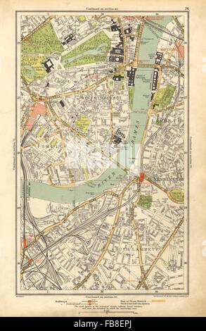 LONDON: Lambeth, Westminster, Victoria, Oval, Waterloo, Charing Cross, 1928 Karte Stockfoto