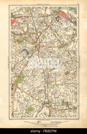 SOUTHWARK: Camberwell, Bermondsey, Lambeth, Kennington, Newington, 1928 Karte Stockfoto