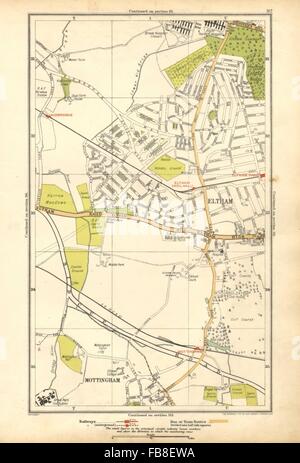 ELTHAM: Mottingham, Kidbrooke, tireur-Hügel, Eltham Park, Horn Park, 1928 Karte Stockfoto