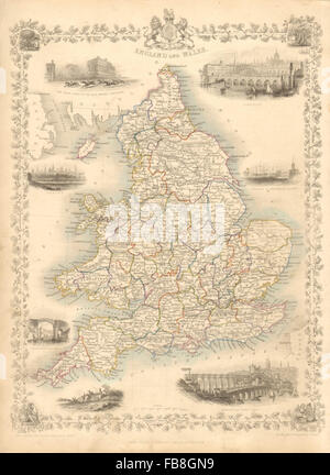 ENGLAND & WALES: London-Newcastle-Doncaster Rennen Ansichten. TALLIS/RAPKIN, 1851-Karte Stockfoto