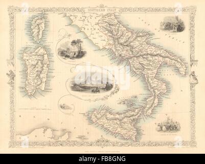 Süditalien: Naples/Vesuv. Sizilien Sardinien Corsica.TALLIS/RAPKIN, 1851-Karte Stockfoto
