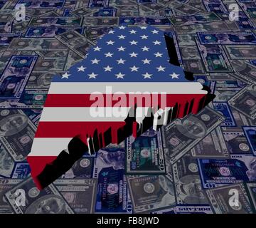 Maine Karte Flagge auf Dollar-illustration Stockfoto