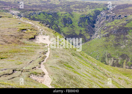 Der Leiter der Grindsbrook Clough am südlichen Rand des Kinder Scout, Derbyshire Peak District National Park, England, Großbritannien Stockfoto