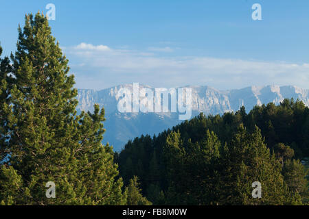 Cadí-Moixeró Aussicht vom Cap del Rec Zuflucht. Stockfoto