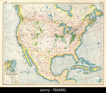 Branchen in Nordamerika: USA Kanada. Kohlenreviere Bewässerung Eisenbahnen, 1920-Karte Stockfoto
