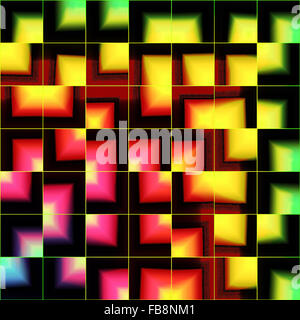 Bunt gekachelten gradient Blöcke auf einem dunklen Hintergrund. Geometrische abstrakte digitale Kunst. Stockfoto