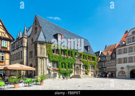 Rathaus, Quedlinburg, Harz, Sachsen-Anhalt, Deutschland, UNESCO-Weltkulturerbe Stockfoto