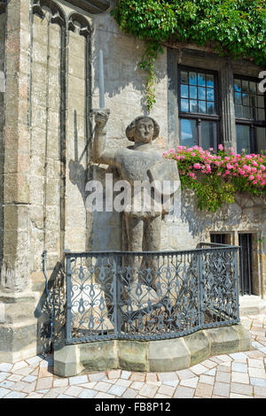 Rathaus, Roland-Statue, Quedlinburg, Harz, Sachsen-Anhalt, Deutschland, UNESCO-Weltkulturerbe Stockfoto