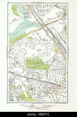 WILLESDEN GREEN. Cricklewood, Dollis Hill, Neasden, Cricklewood, Hendon, 1933 Karte Stockfoto