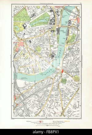 LONDON. Lambeth, Westminster, Victoria, Oval, Waterloo, Charing Cross, 1933 Karte Stockfoto