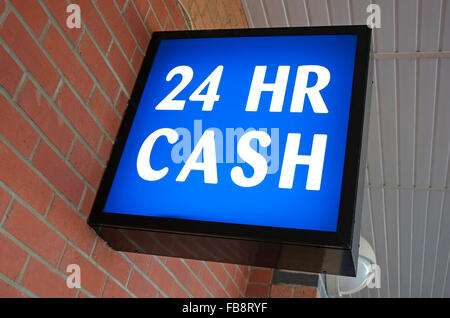 24-Stunden Bar Schild über atm-Maschine Stockfoto