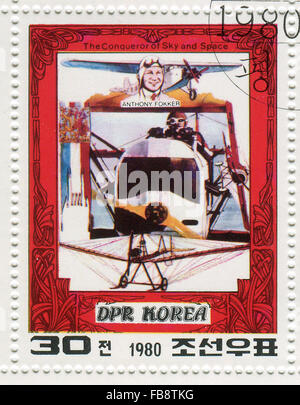 Nordkorea - CIRCA 1980: Eine Briefmarke gedruckt in Nordkorea zeigt Bild der Eroberer von Sky und Raum, ca. 1980. Stockfoto