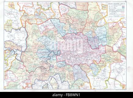 LONDON. Administrativen Bereichen. Städtische Bezirke Kommunen, 1933 Karte Stockfoto