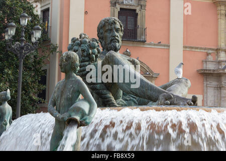 Detail des La Fuente del Turia, Plaza De La Virgen, Valencia, Spanien. Stockfoto