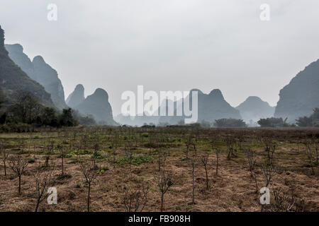 Landschaft von Guilin in der Nähe von Yangshuo County, Stadt Guilin, Provinz Guangxi, China. Stockfoto