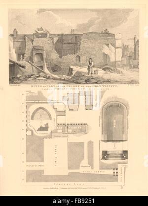 ALDGATE. Heilige Dreifaltigkeit Priorat/Synagoge Creechurch Lane. London, 1834 alte Karte Stockfoto